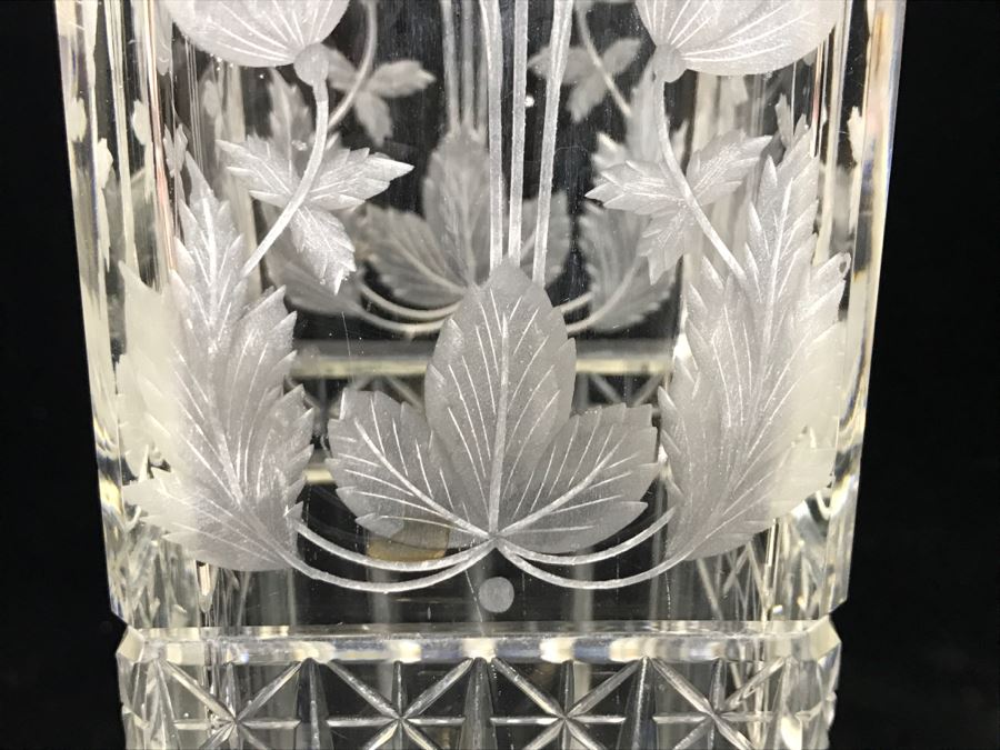 Large Detailed Etched Glass Vase And Etches Glass Jar With Sterling Silver Lid 50.7g Of Sterling Silver [Photo 13]