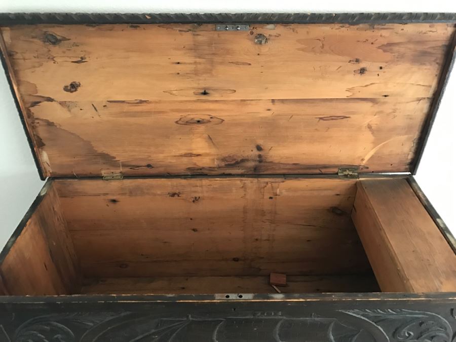 Incredible Antique East Coast Sailor's Chest Hand Carved Throughout With Old Ship On Front And Large Whale On Top Needs Some TLC [Photo 18]