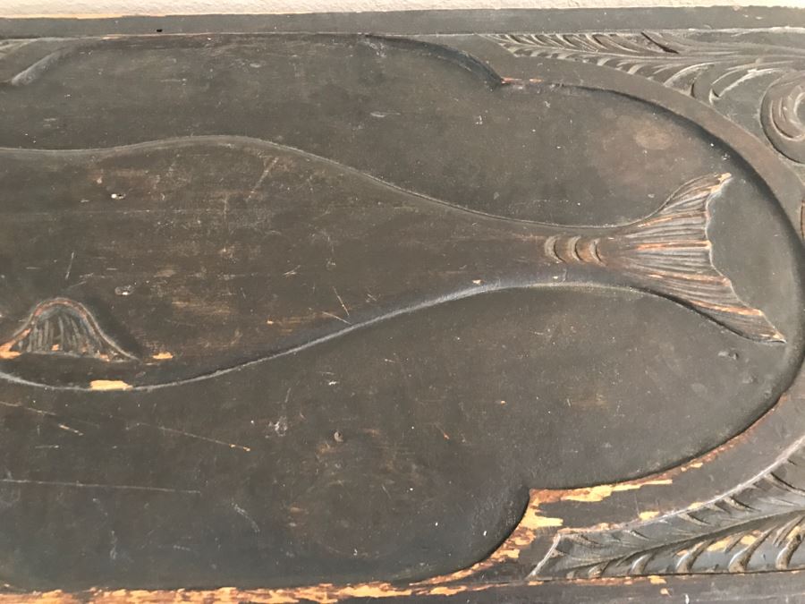 Incredible Antique East Coast Sailor's Chest Hand Carved Throughout With Old Ship On Front And Large Whale On Top Needs Some TLC [Photo 10]