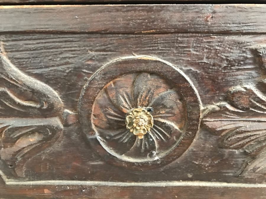 Incredible Antique East Coast Sailor's Chest Hand Carved Throughout With Old Ship On Front And Large Whale On Top Needs Some TLC [Photo 22]
