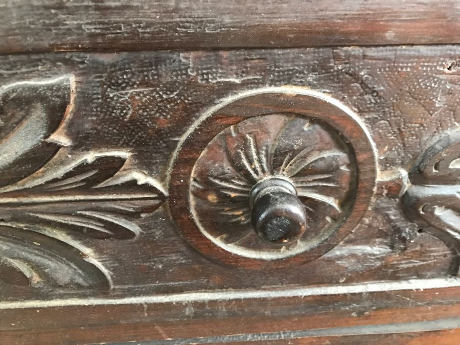Incredible Antique East Coast Sailor's Chest Hand Carved Throughout With Old Ship On Front And Large Whale On Top Needs Some TLC [Photo 23]