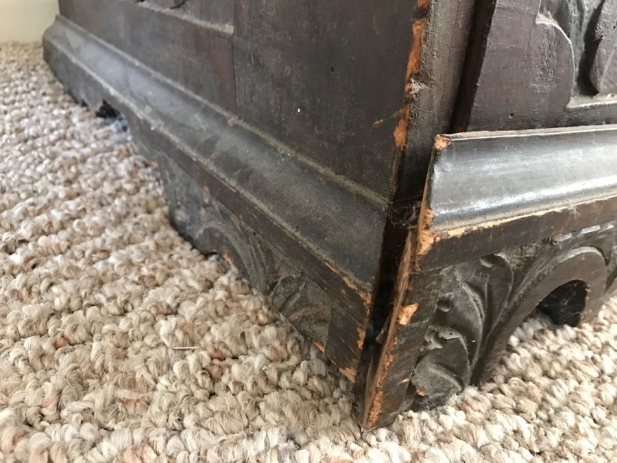 Incredible Antique East Coast Sailor's Chest Hand Carved Throughout With Old Ship On Front And Large Whale On Top Needs Some TLC [Photo 32]
