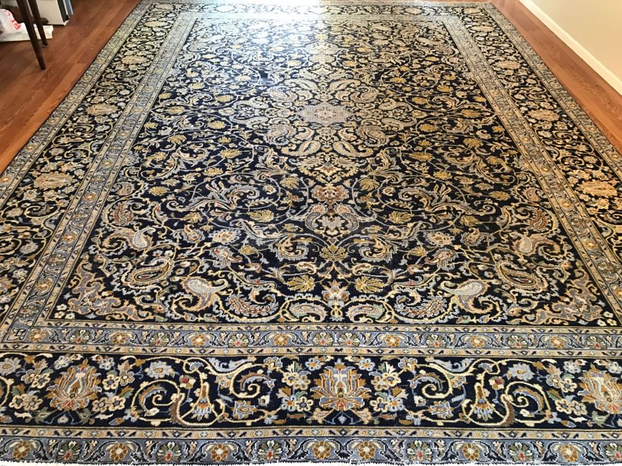Large Stunning Hand Knotted Wool Area Rug With Blue Tones 12'9' X 9'4' [Photo 2]