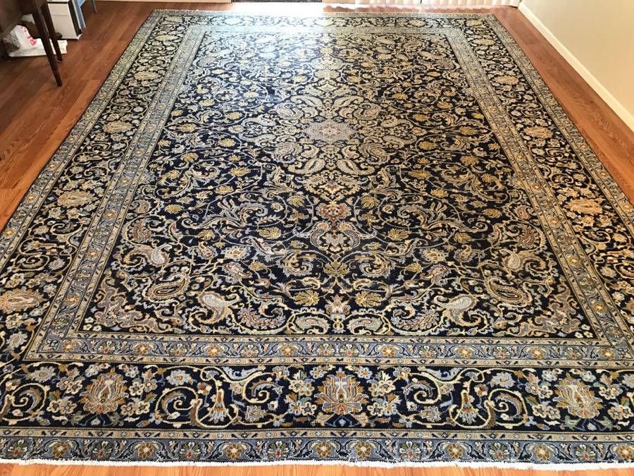 Large Stunning Hand Knotted Wool Area Rug With Blue Tones 12'9' X 9'4'