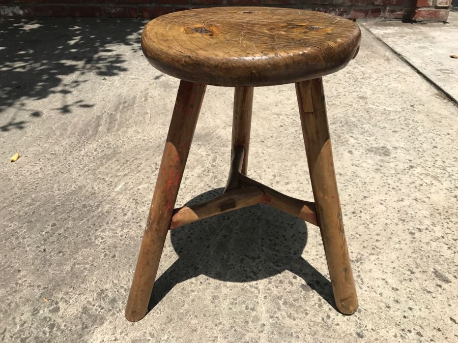 Primitive Wooden 3 Leg Stool