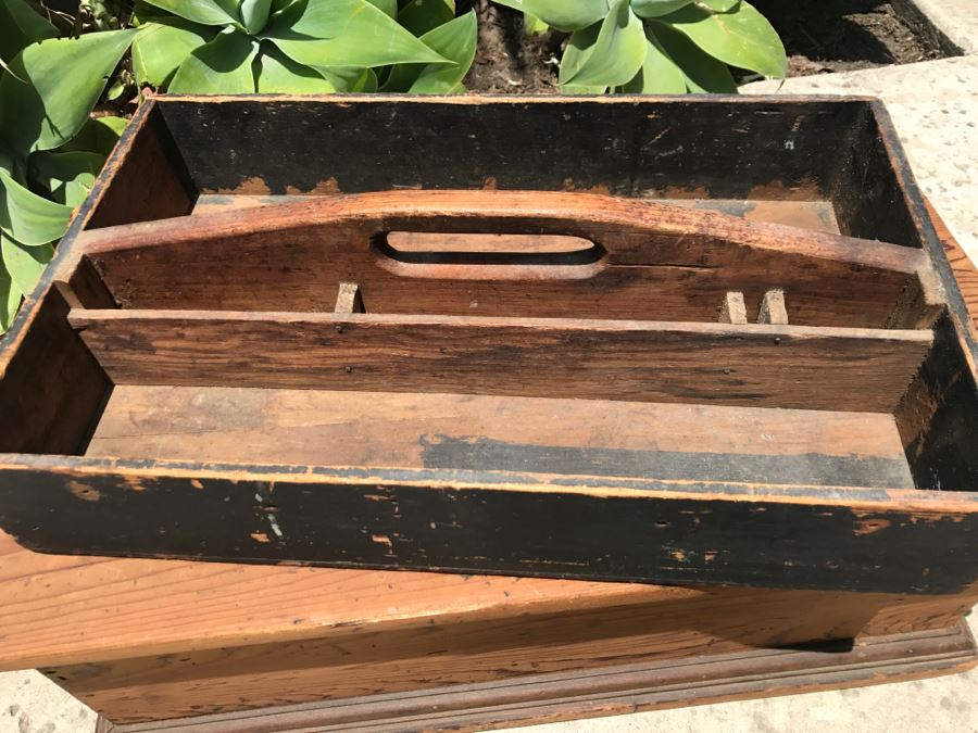 Vintage Wooden Tool Caddy And Old Wooden Box [Photo 3]