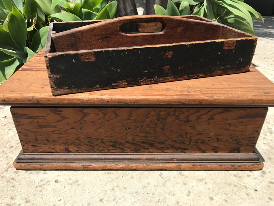 Vintage Wooden Tool Caddy And Old Wooden Box [Photo 7]