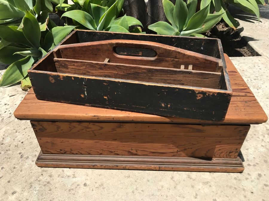 Vintage Wooden Tool Caddy And Old Wooden Box [Photo 1]