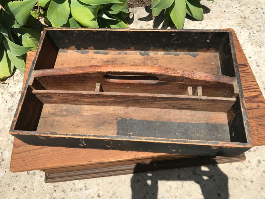 Vintage Wooden Tool Caddy And Old Wooden Box [Photo 4]