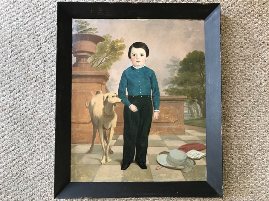 Antique Portrait Oil Painting On Canvas Of Boy With Dog No Signature Found Estimate $1,000 [Photo 3]
