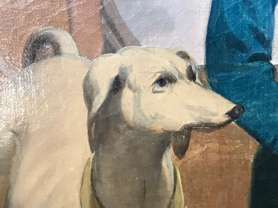 Antique Portrait Oil Painting On Canvas Of Boy With Dog No Signature Found Estimate $1,000 [Photo 10]