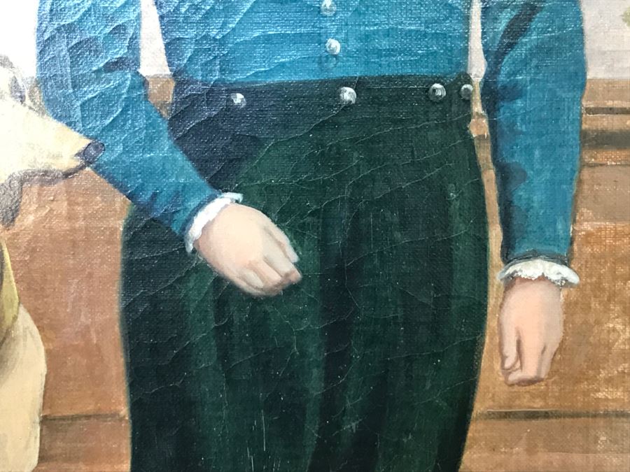Antique Portrait Oil Painting On Canvas Of Boy With Dog No Signature Found Estimate $1,000 [Photo 13]