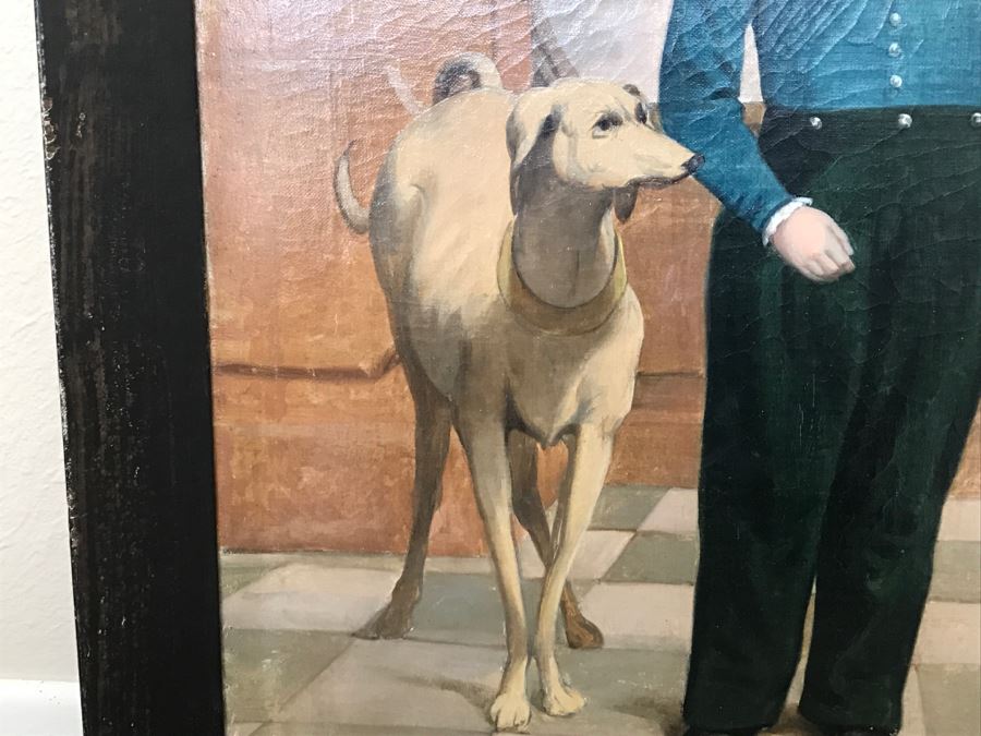 Antique Portrait Oil Painting On Canvas Of Boy With Dog No Signature Found Estimate $1,000 [Photo 12]