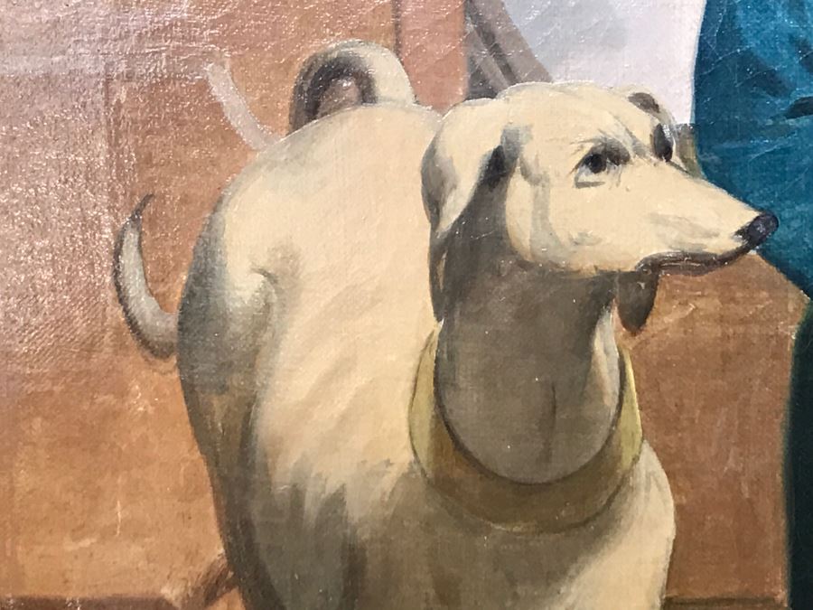 Antique Portrait Oil Painting On Canvas Of Boy With Dog No Signature Found Estimate $1,000 [Photo 11]