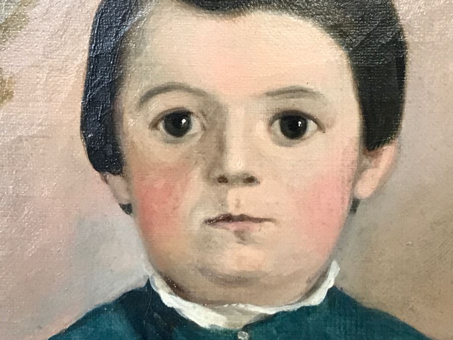 Antique Portrait Oil Painting On Canvas Of Boy With Dog No Signature Found Estimate $1,000 [Photo 8]