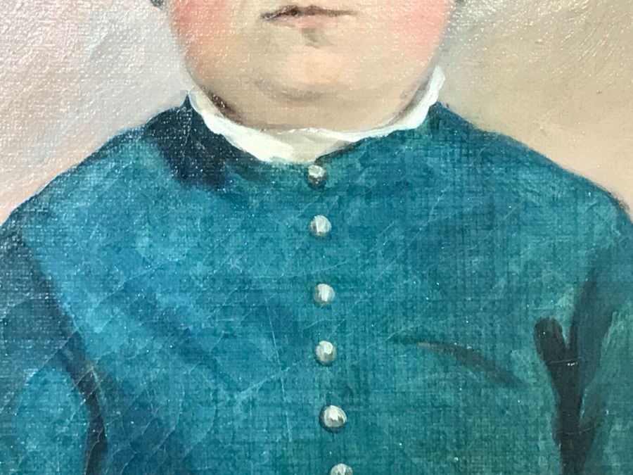 Antique Portrait Oil Painting On Canvas Of Boy With Dog No Signature Found Estimate $1,000 [Photo 9]