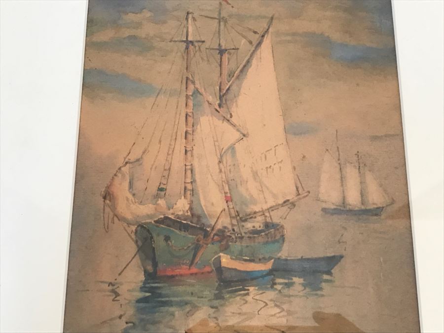 Original J. A. Cook Watercolor Marine Ship Painting By John A. Cook (1870-1936) Estimate $300-$500 [Photo 6]