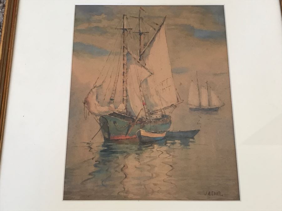 Original J. A. Cook Watercolor Marine Ship Painting By John A. Cook (1870-1936) Estimate $300-$500 [Photo 1]
