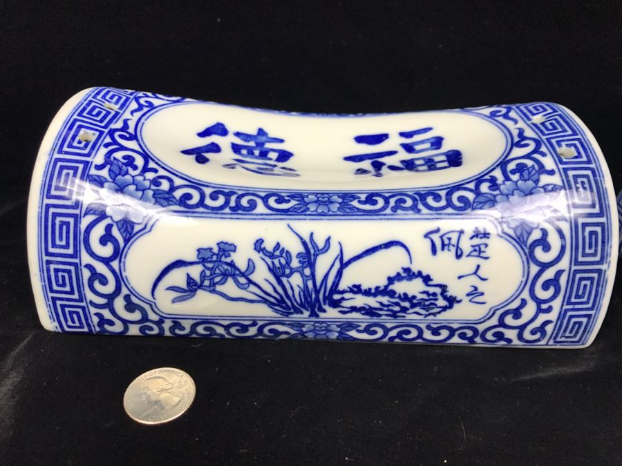Pair Of Signed Chinese Porcelain Pillows Blue And White [Photo 13]