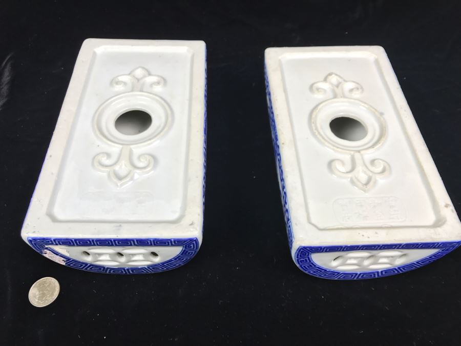 Pair Of Signed Chinese Porcelain Pillows Blue And White [Photo 3]