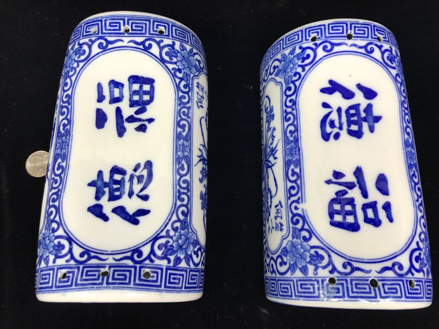Pair Of Signed Chinese Porcelain Pillows Blue And White [Photo 6]