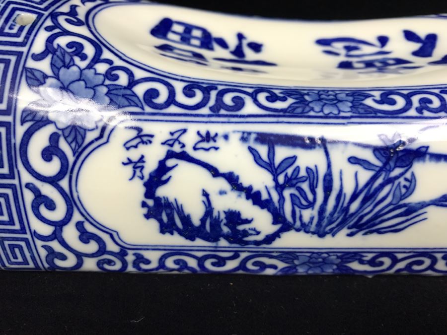 Pair Of Signed Chinese Porcelain Pillows Blue And White [Photo 12]