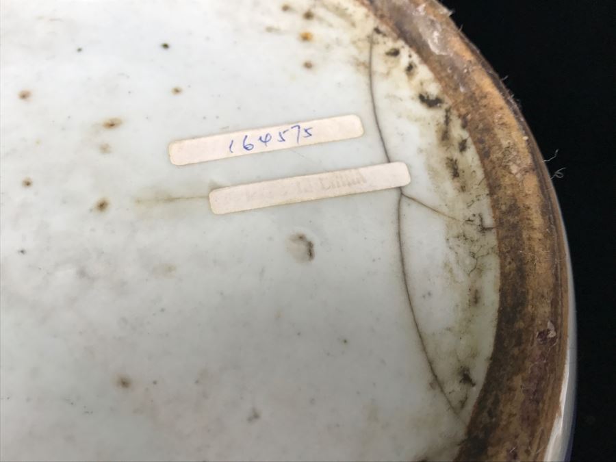 Antique Chinese Jar With Wooden Stand Note Hairline Cracks In Photos [Photo 14]