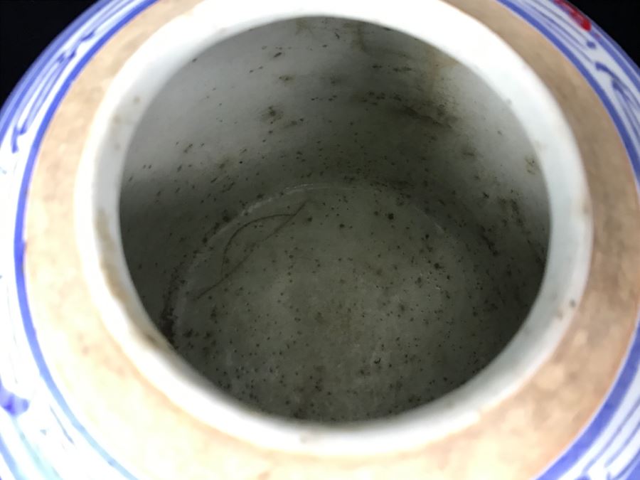 Antique Chinese Jar With Wooden Stand Note Hairline Cracks In Photos [Photo 12]