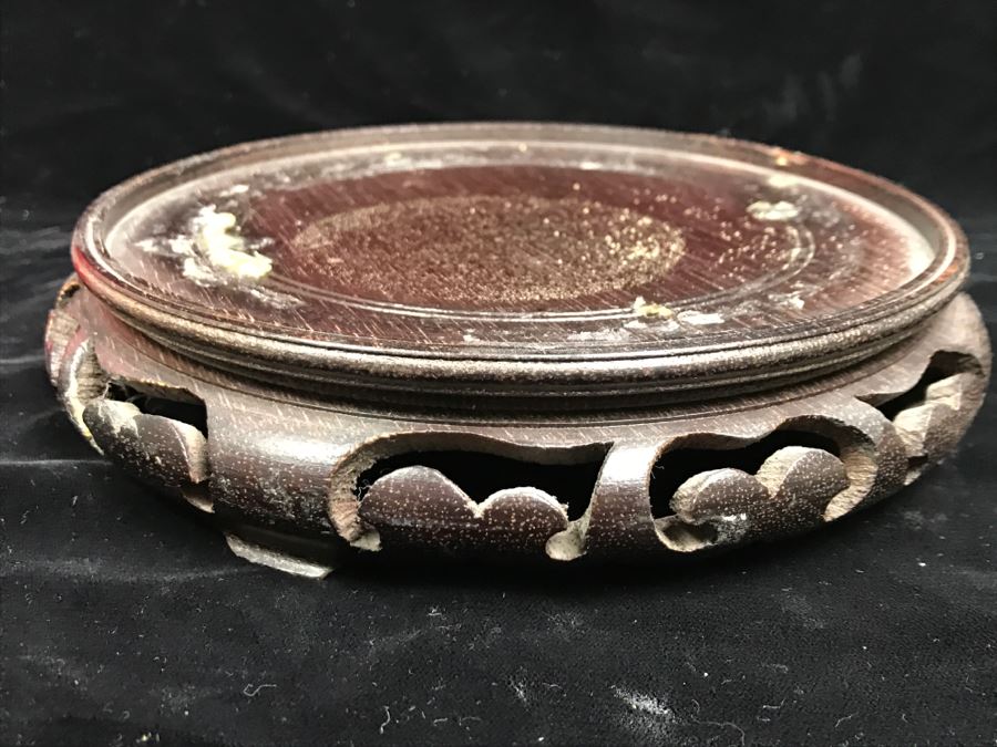 Antique Chinese Jar With Wooden Stand Note Hairline Cracks In Photos [Photo 17]