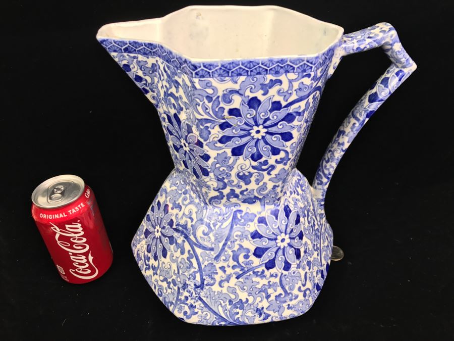 Antique Wood & Sons Wash Basin Pitcher CHUNG Blue And White [Photo 5]