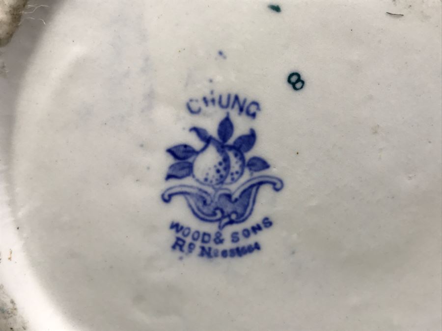 Antique Wood & Sons Wash Basin Pitcher CHUNG Blue And White [Photo 10]