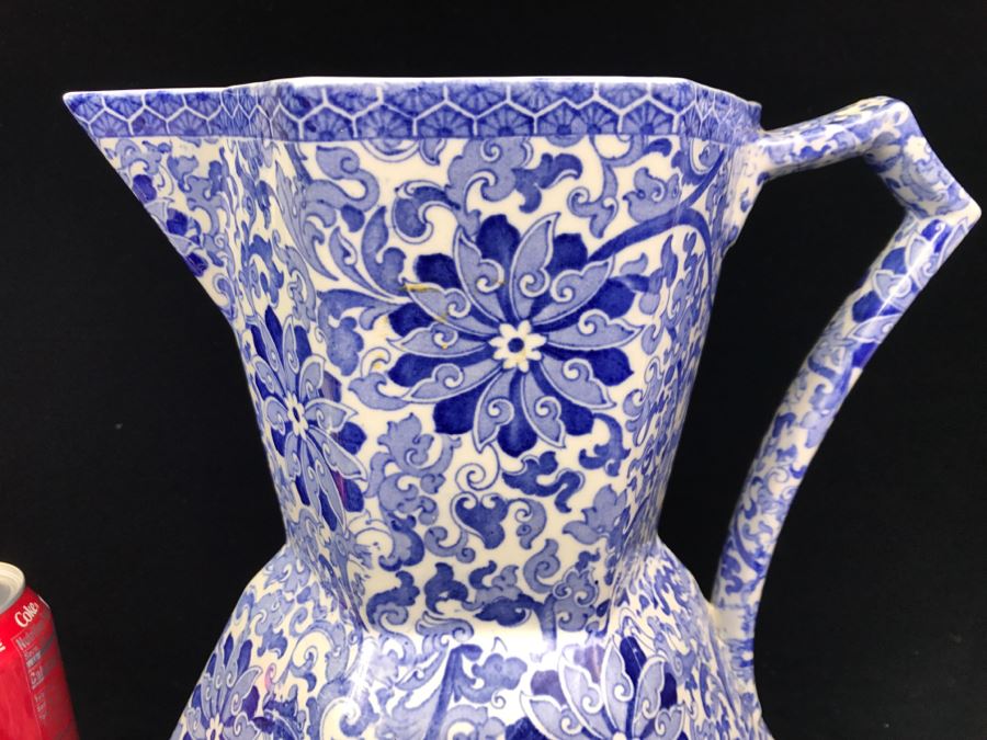 Antique Wood & Sons Wash Basin Pitcher CHUNG Blue And White [Photo 3]