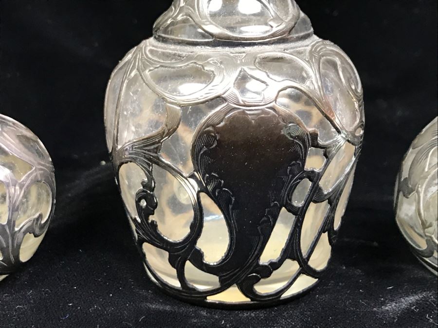 Set Of (3) Vintage Sterling Silver Overlay Perfume Bottles [Photo 4]