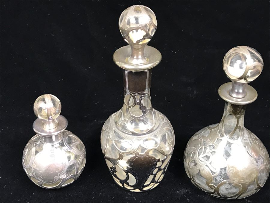 Set Of (3) Vintage Sterling Silver Overlay Perfume Bottles [Photo 3]