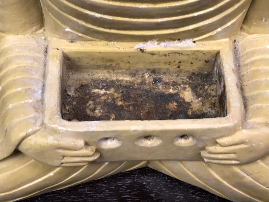 Vintage Carved Stone Buddha Incense Burner On Wooden Stand - Note That Snake's Tail Is Chipped [Photo 10]