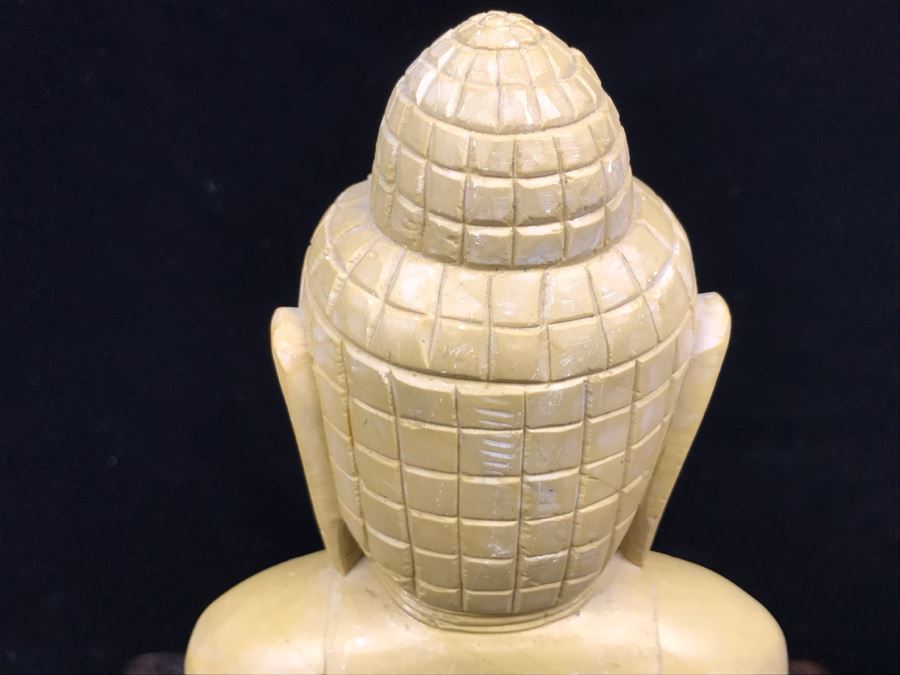 Vintage Carved Stone Buddha Incense Burner On Wooden Stand - Note That Snake's Tail Is Chipped [Photo 15]