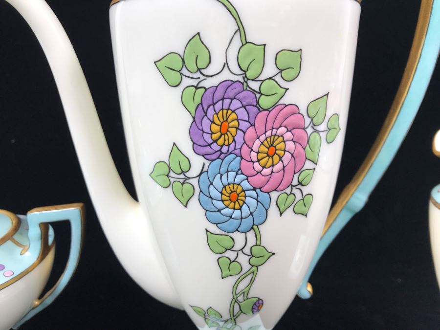 Antique Lenox Green Palette Mark (1906-1924) Coffee Pot With Sugar And Creamer Signed By Artist C.B. White 1929 [Photo 5]