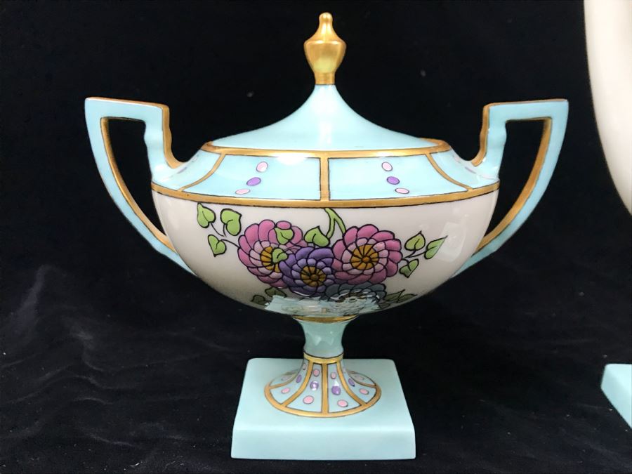 Antique Lenox Green Palette Mark (1906-1924) Coffee Pot With Sugar And Creamer Signed By Artist C.B. White 1929 [Photo 9]