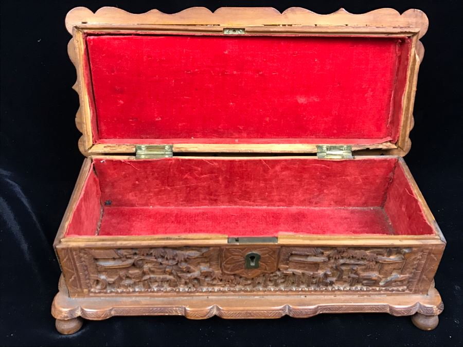 Intricately Relief Carved Wooden Asian Box [Photo 23]