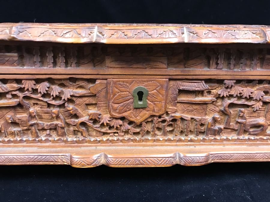 Intricately Relief Carved Wooden Asian Box [Photo 6]