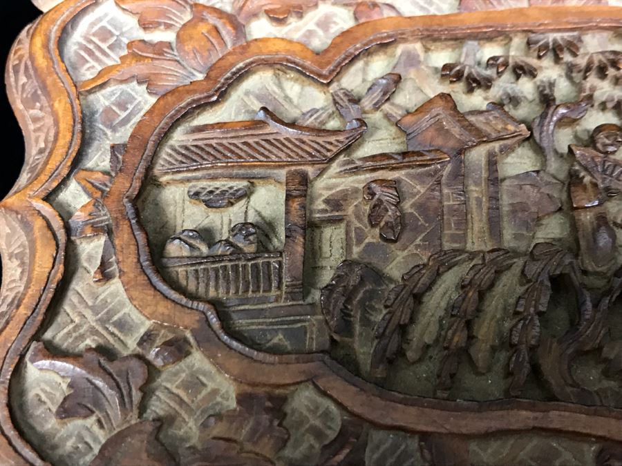 Intricately Relief Carved Wooden Asian Box [Photo 15]