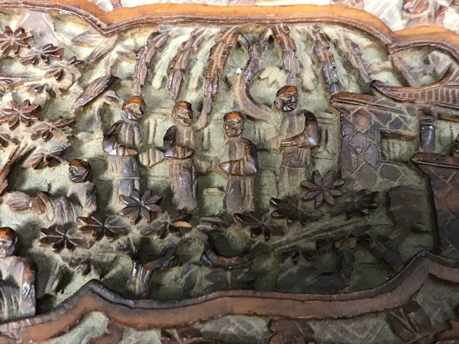 Intricately Relief Carved Wooden Asian Box [Photo 12]