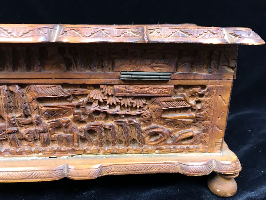 Intricately Relief Carved Wooden Asian Box [Photo 20]