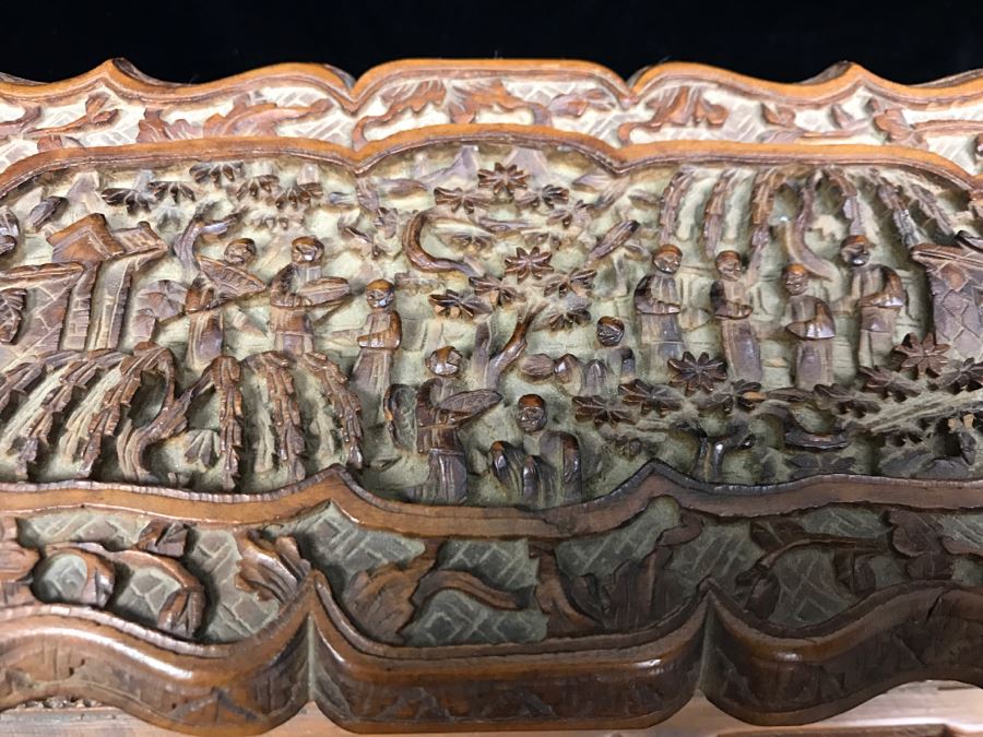 Intricately Relief Carved Wooden Asian Box [Photo 10]