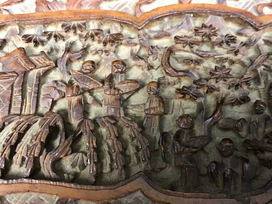 Intricately Relief Carved Wooden Asian Box [Photo 14]