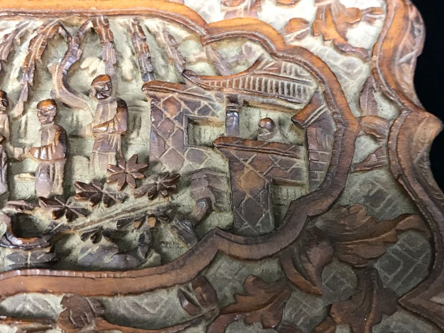 Intricately Relief Carved Wooden Asian Box [Photo 13]