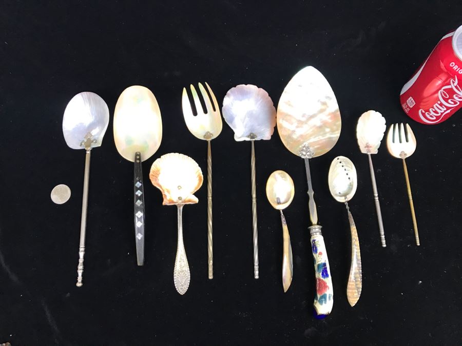 Set Of (10) Shell Utensils Spoons Forks [Photo 2]