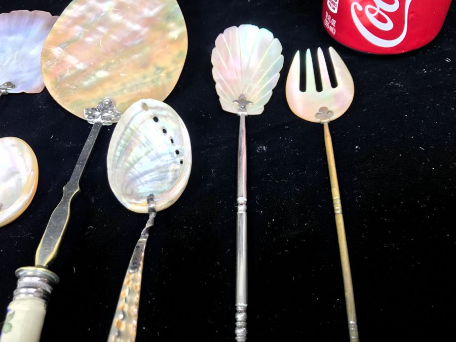 Set Of (10) Shell Utensils Spoons Forks [Photo 11]