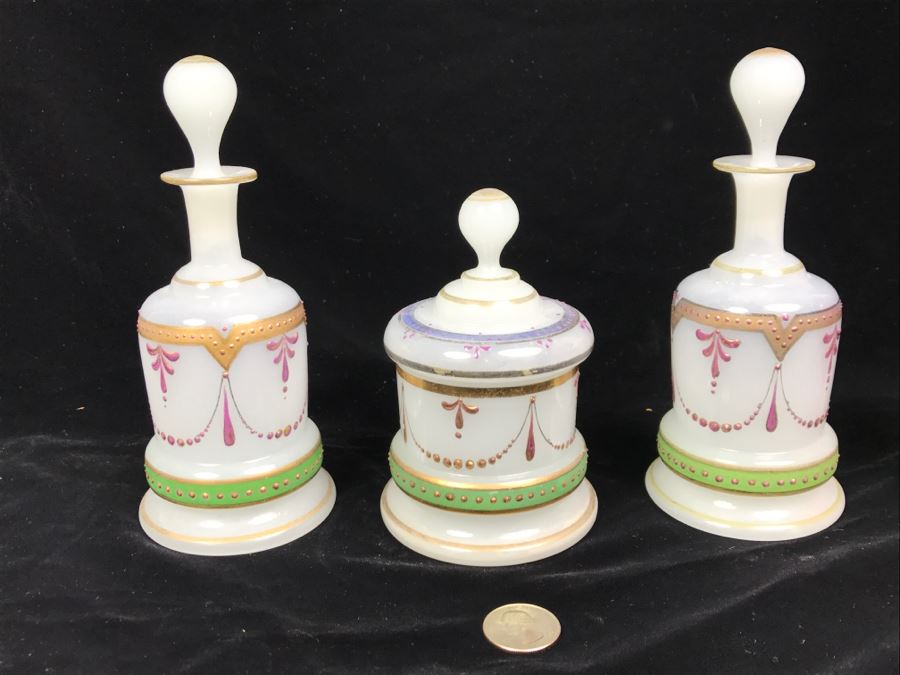 Set Of (3) Victorian Hand Painted Bottles [Photo 2]