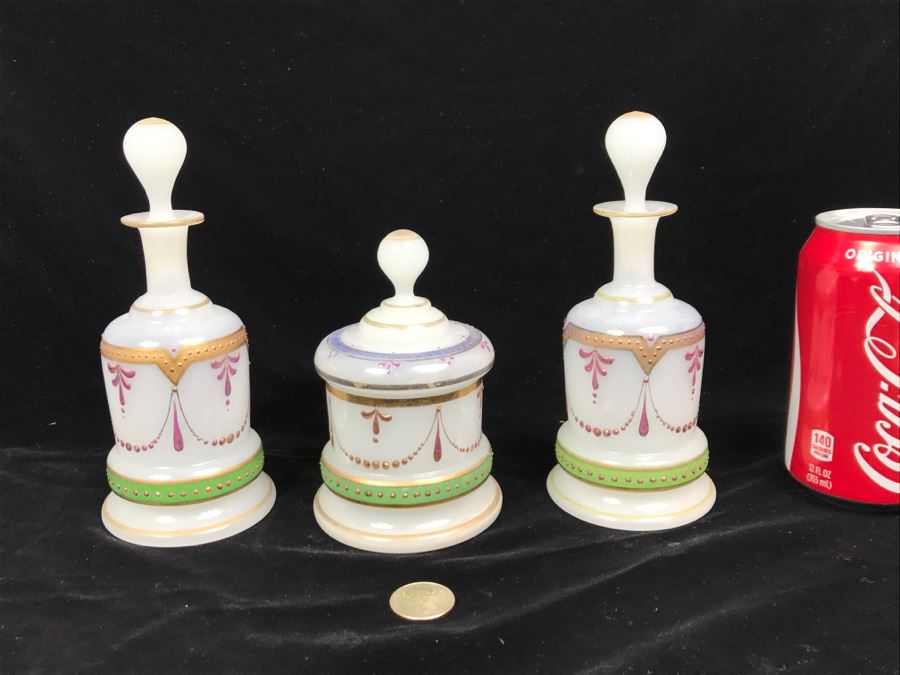 Set Of (3) Victorian Hand Painted Bottles [Photo 1]